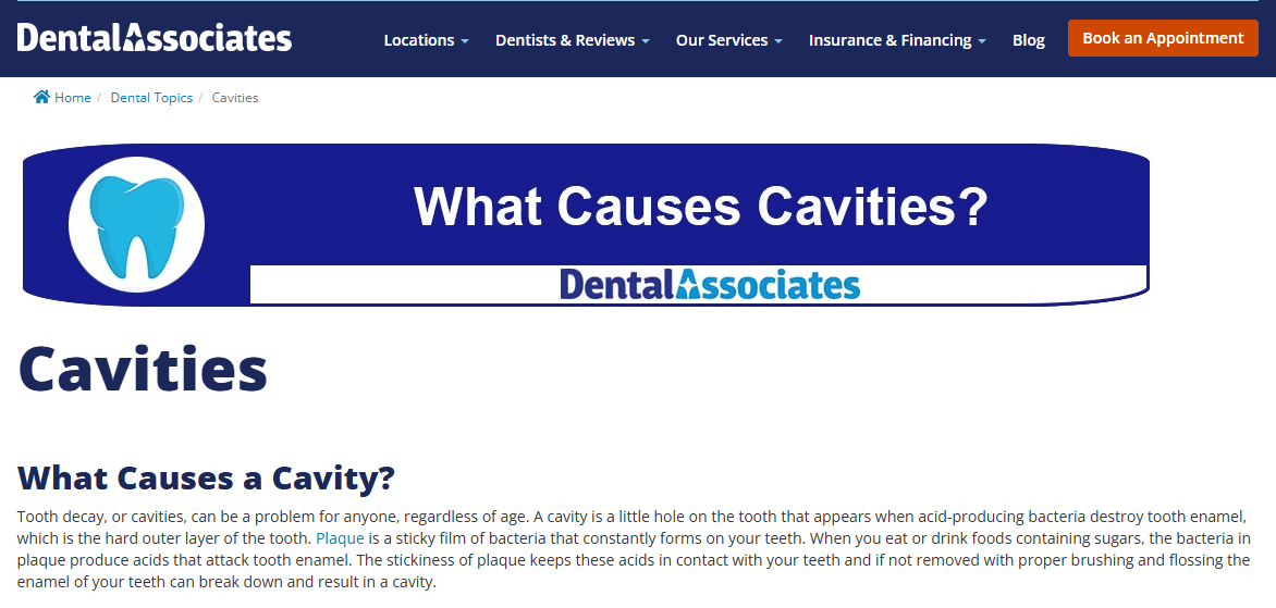 Dental Associates’ cavity guide referenced by a trusted article