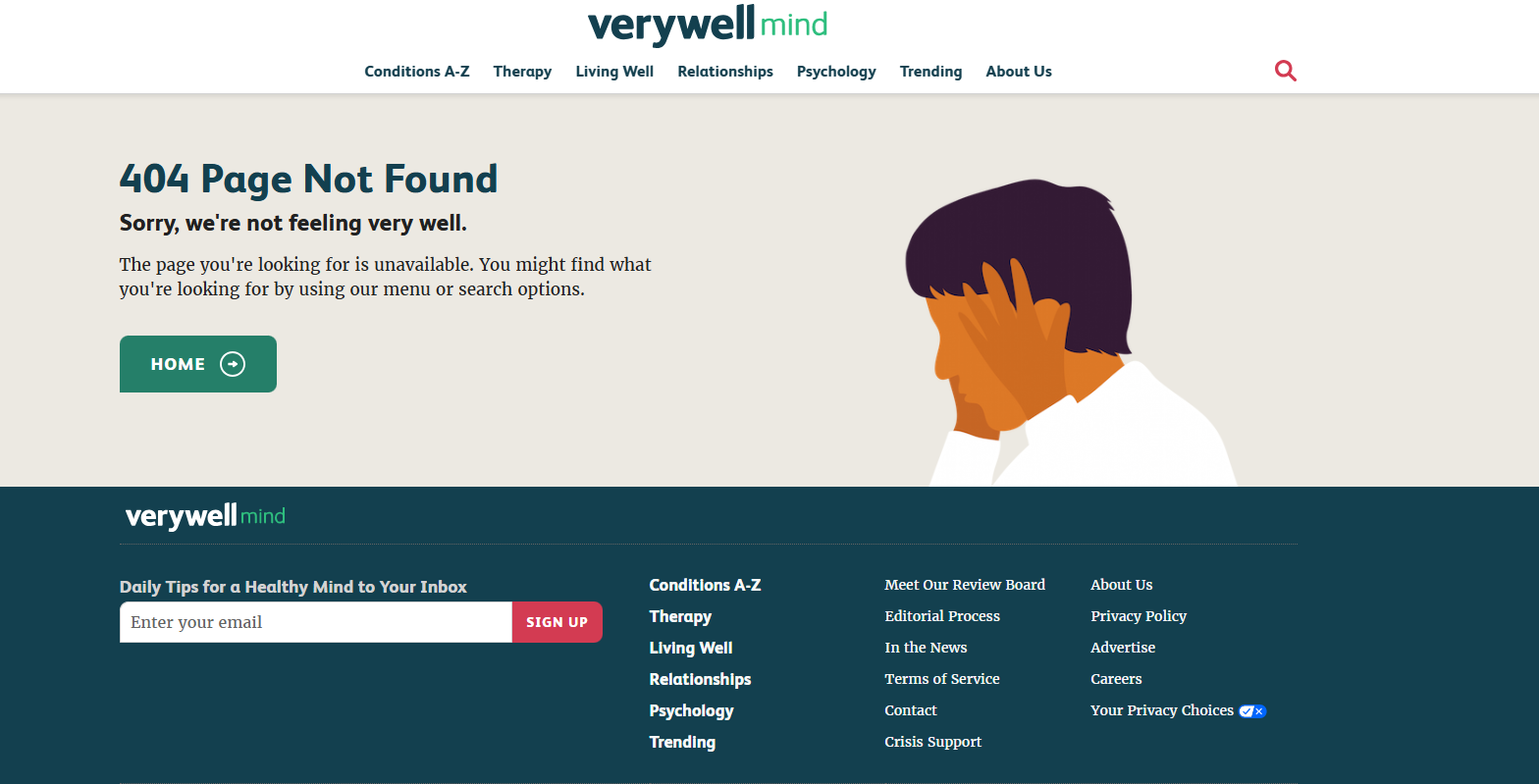 Website page displaying a 404 “Page Not Found” error message