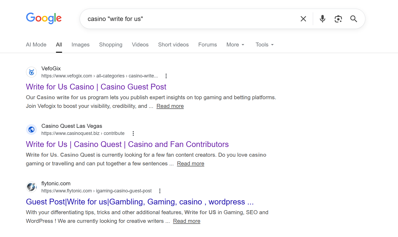 finding a casino guest post opportunity by search operators