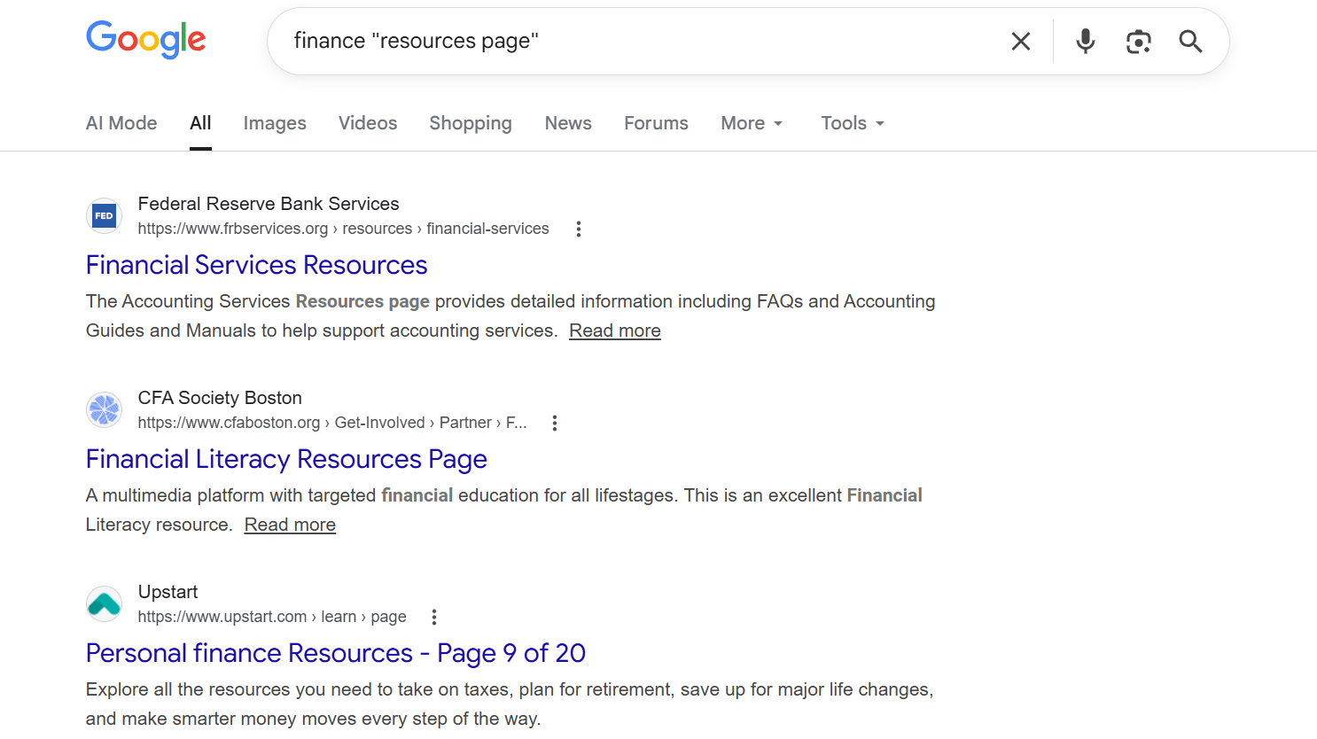 financial resource pages