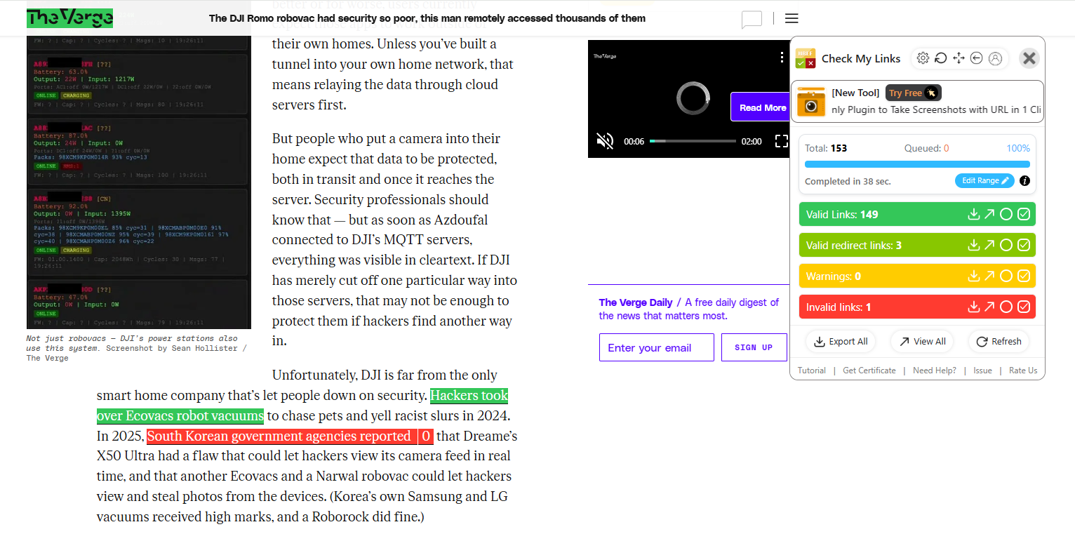 finding broken links using the Check My Links extension