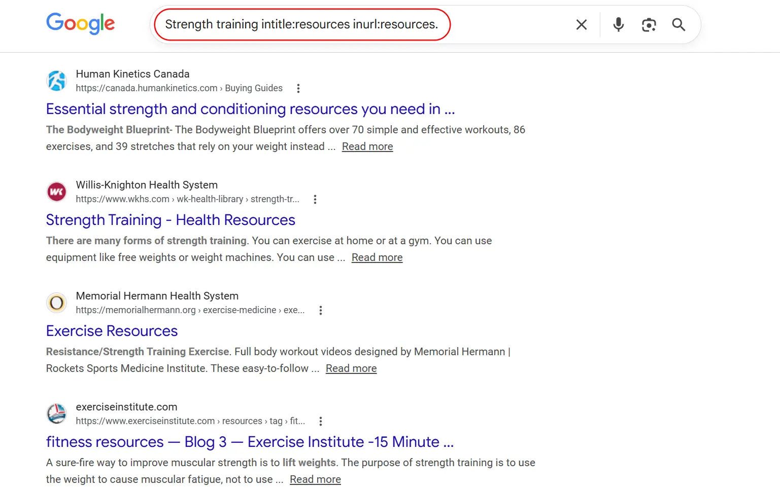 finding resource pages using search operators