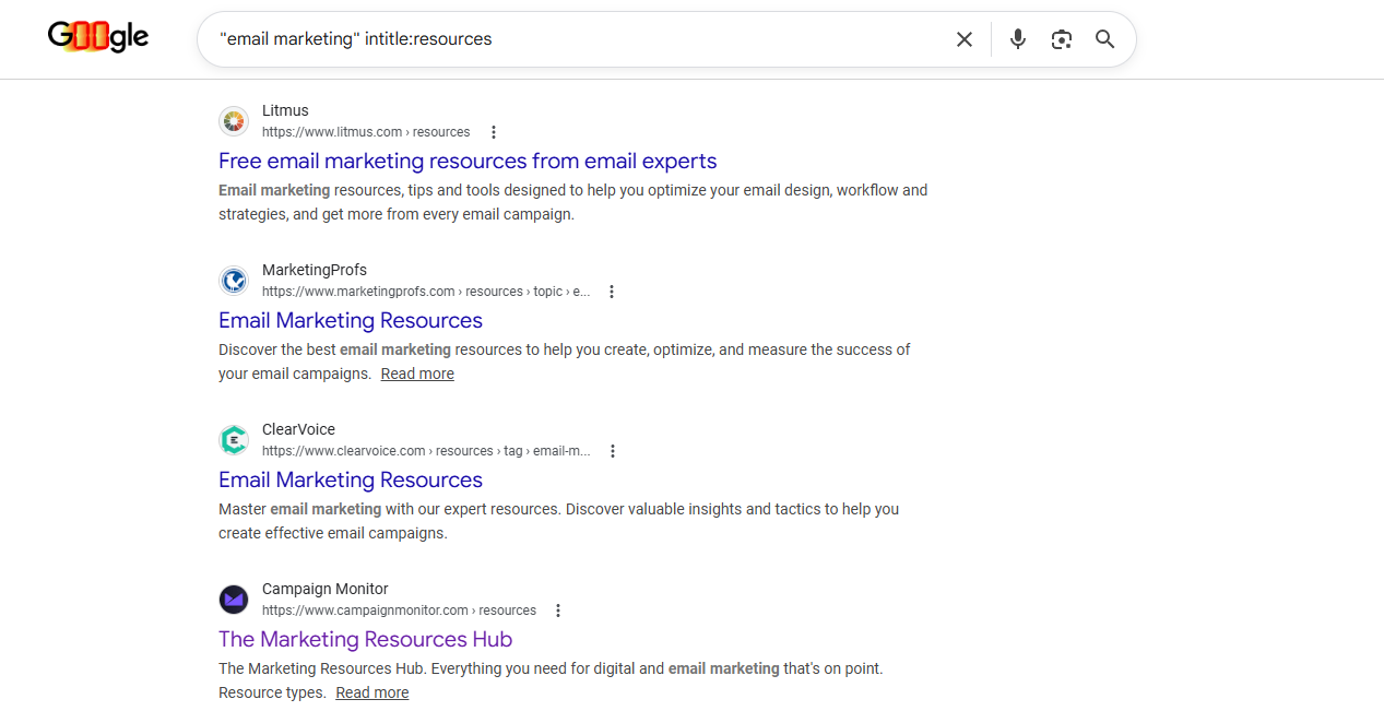 finding the resource page using search operators