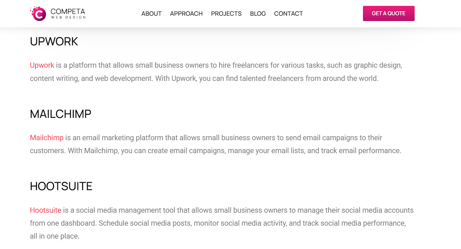 Screenshot example of a resource page with outbound links highlighted