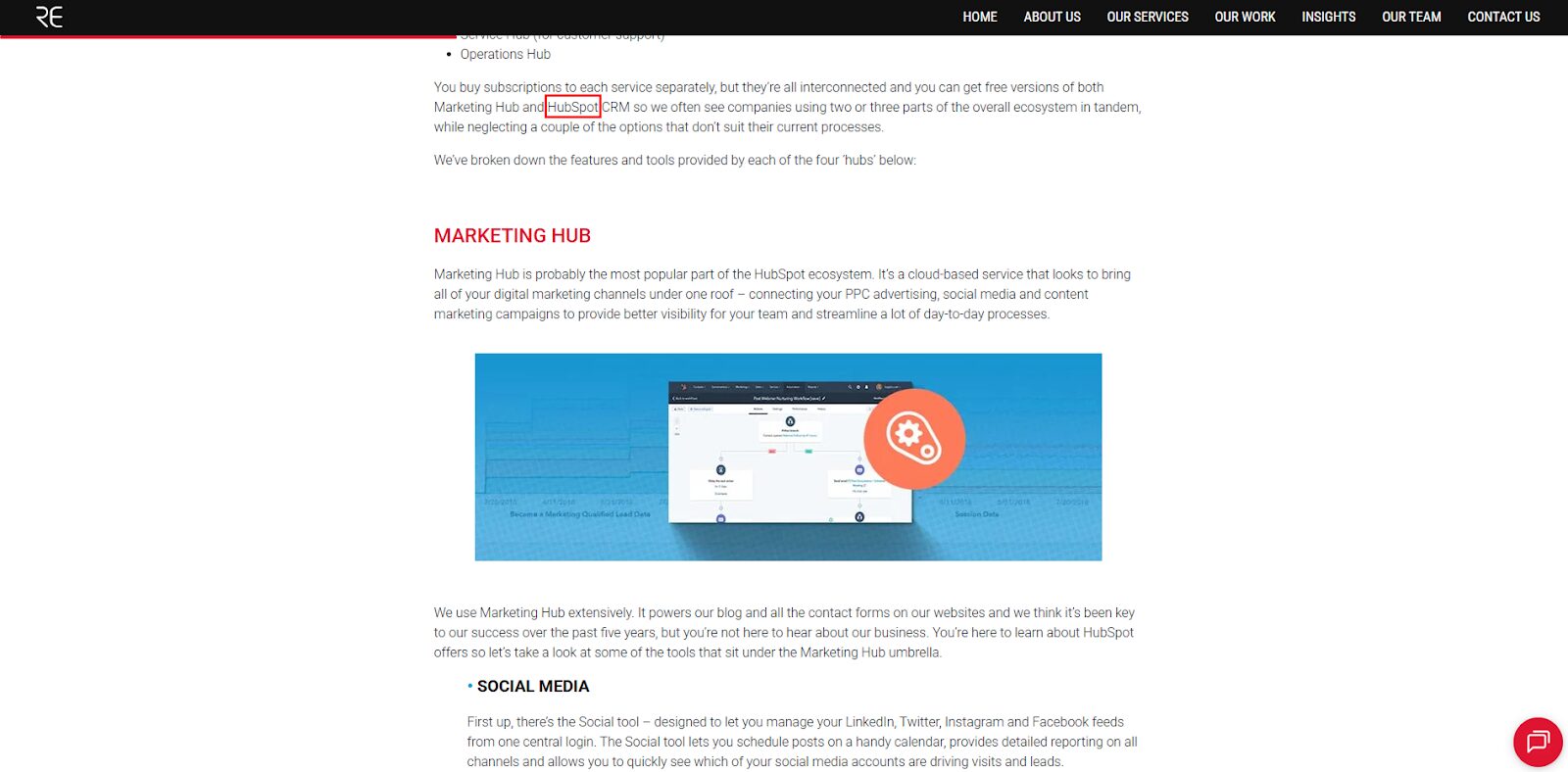 Example of HubSpot mentioned in content without a clickable backlink