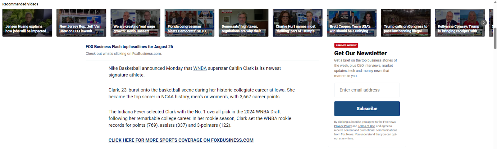 Article mentioning Nike without a link to the official website