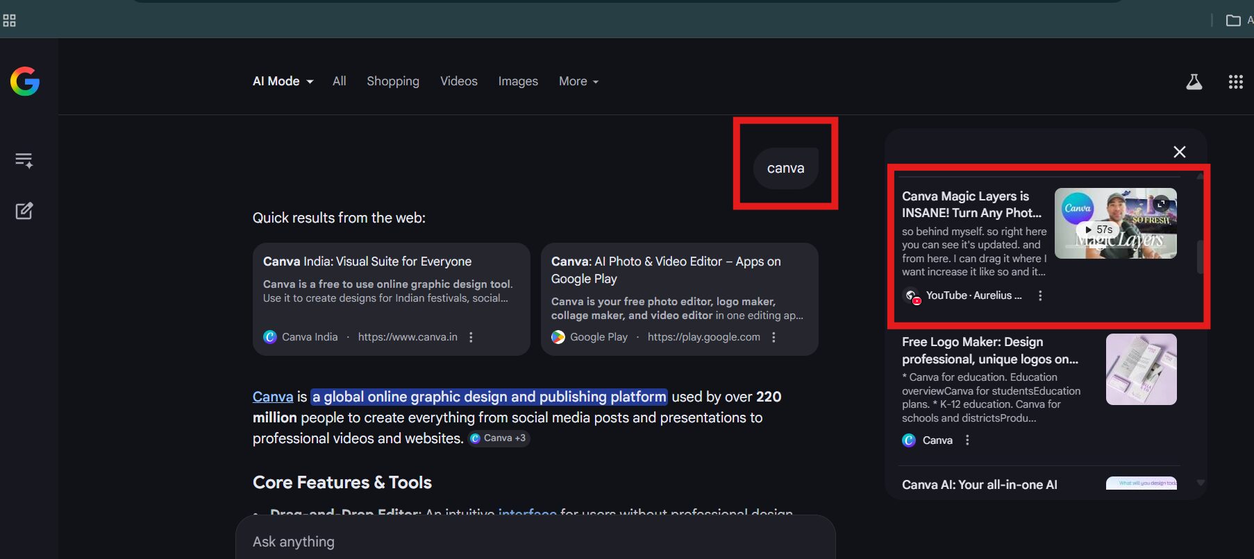 AI overview using YouTube as a source to generate an answer