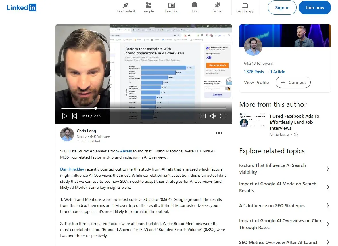 example of a backlink earned from a LinkedIn post mentioning a brand