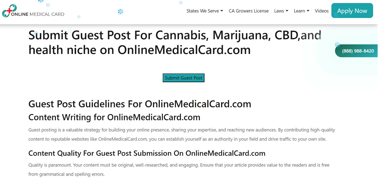 screenshot of a website that accepts CBD guest posts
