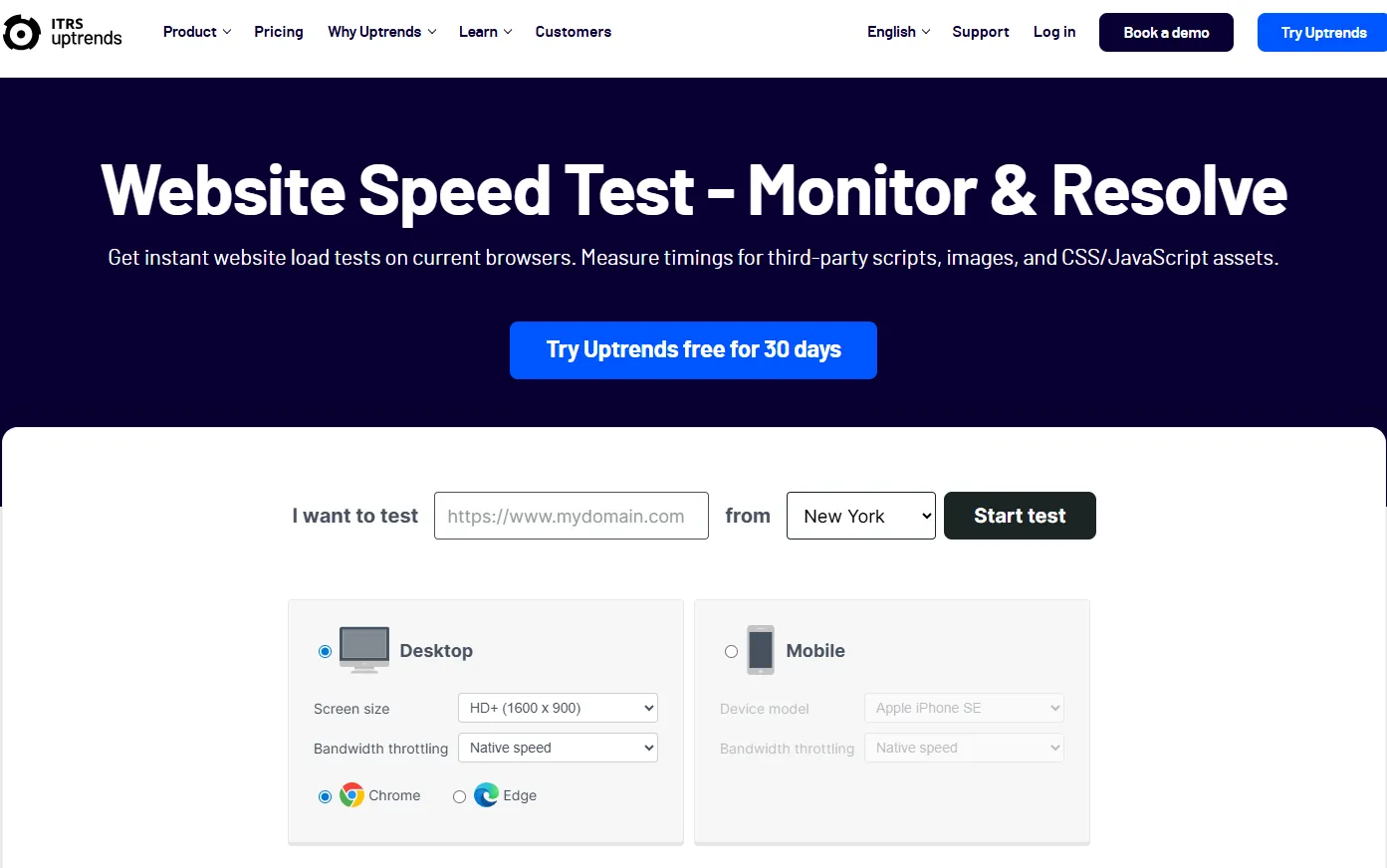 uptrends website speed test and monitor tool