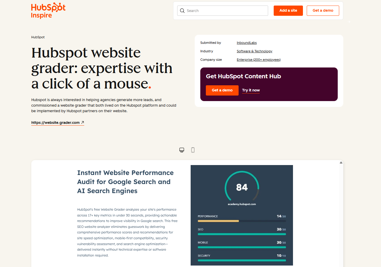 Hubspot website grader