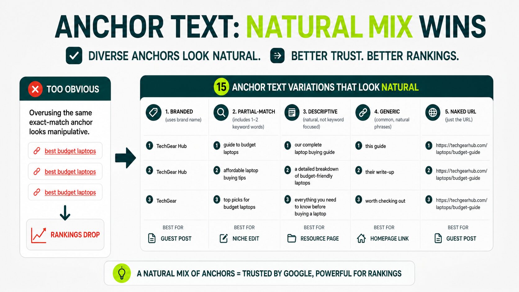 image displaying how to use anchor text variations without over optimizing