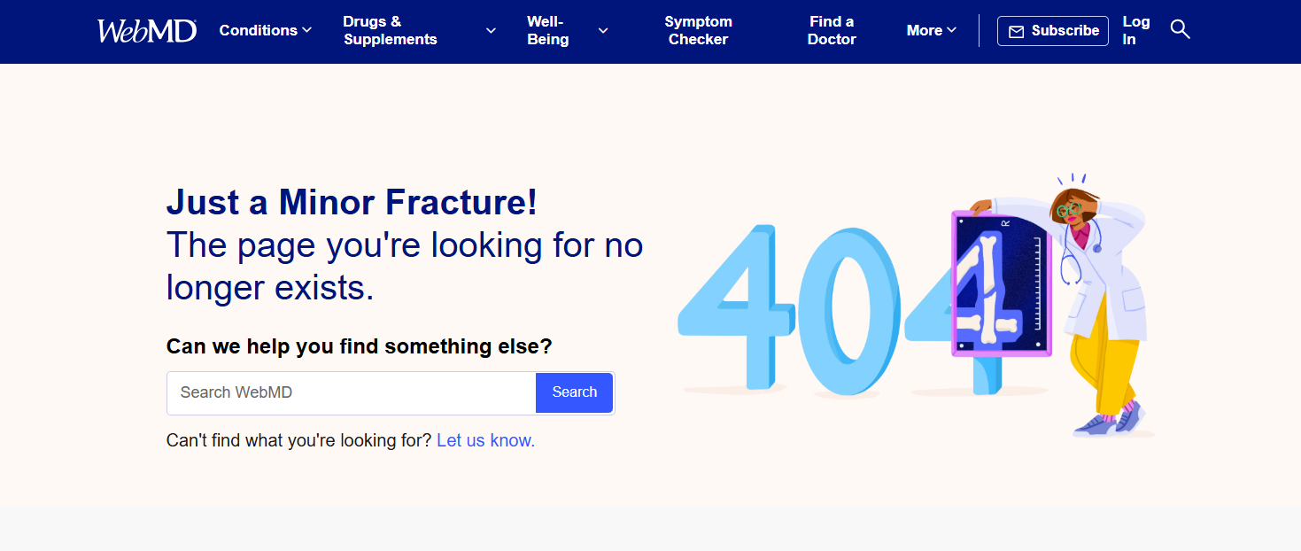 page not found error for a healthcare-webite