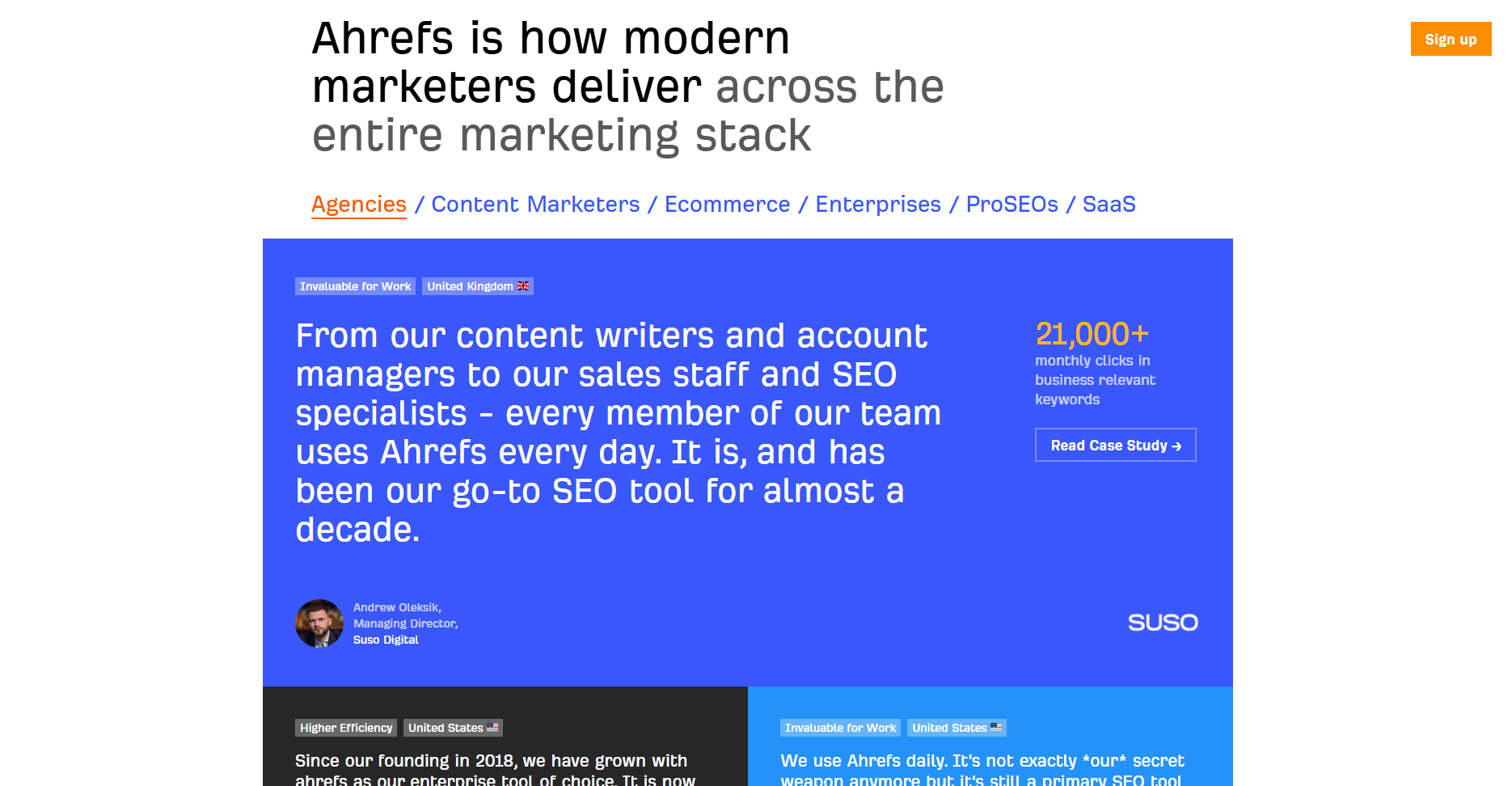 testimonial links in a home page