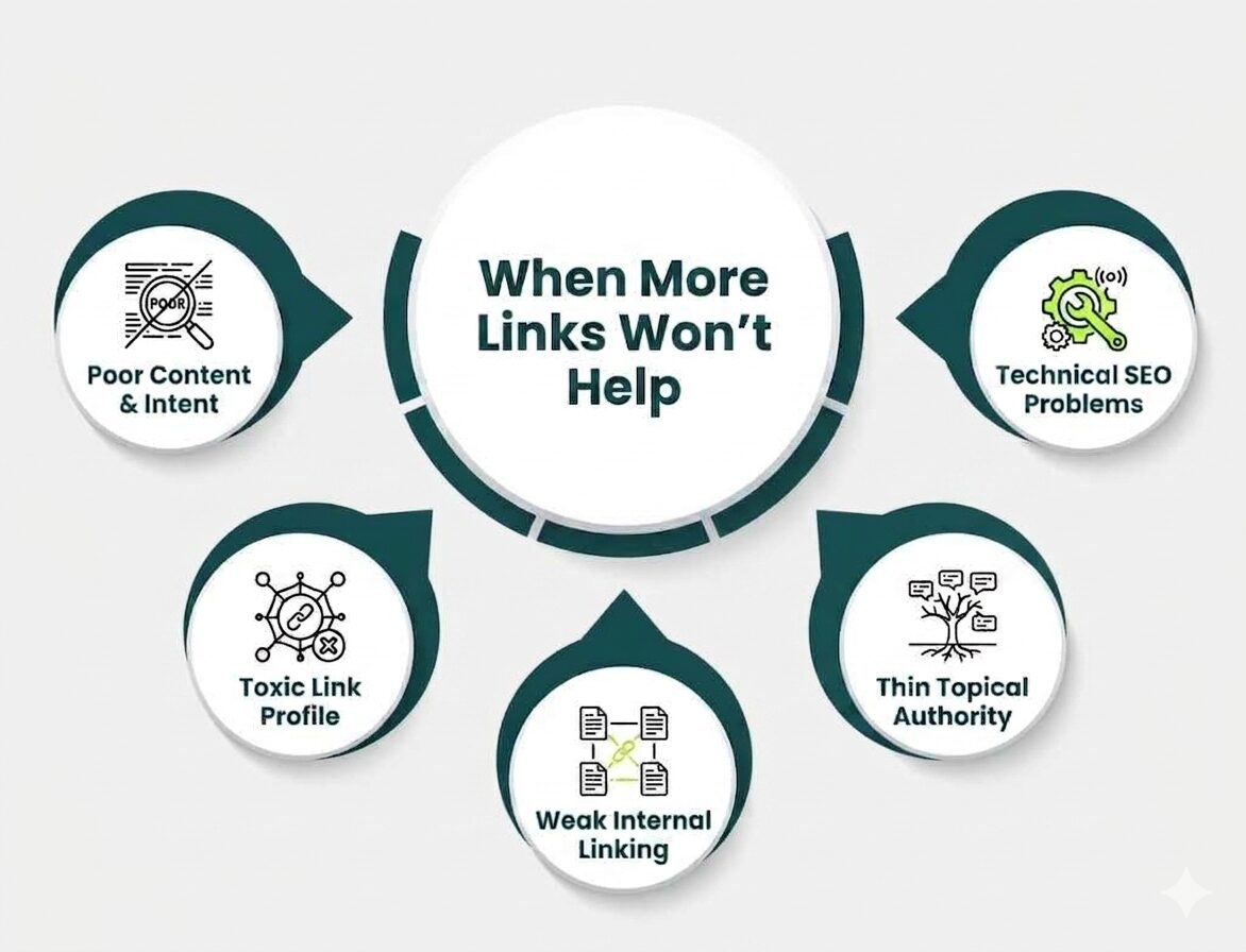Infographic showing where more backlinks will not improve rankings