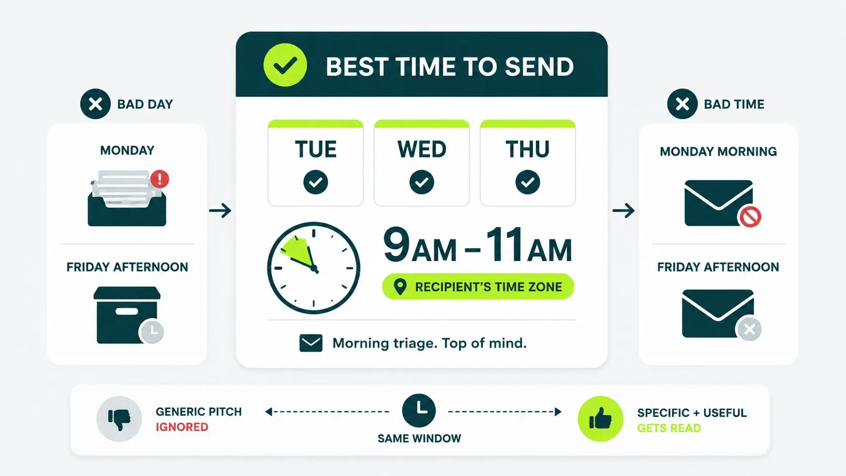image displaying the best time to send outreach email