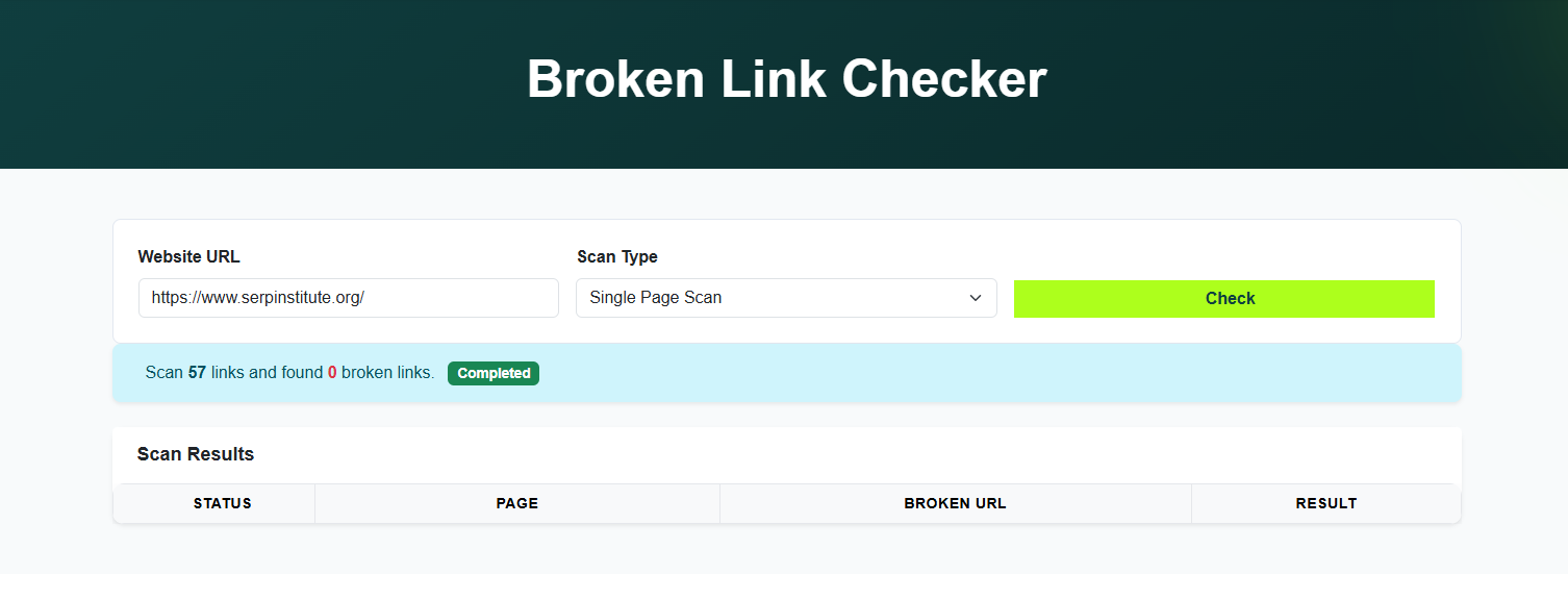 broken link checker tool screenshot
