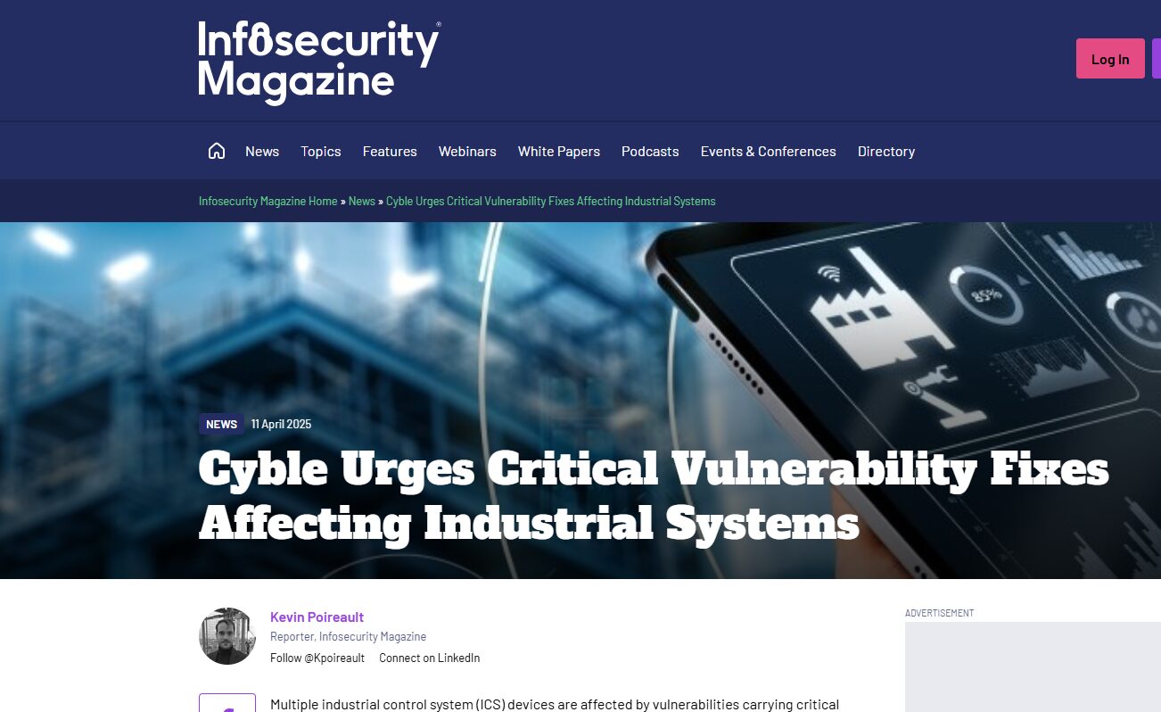 Cyble earned editorial coverage in Infosecurity Magazine