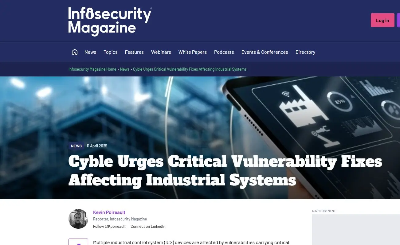 Cyble earned editorial coverage in Infosecurity Magazine