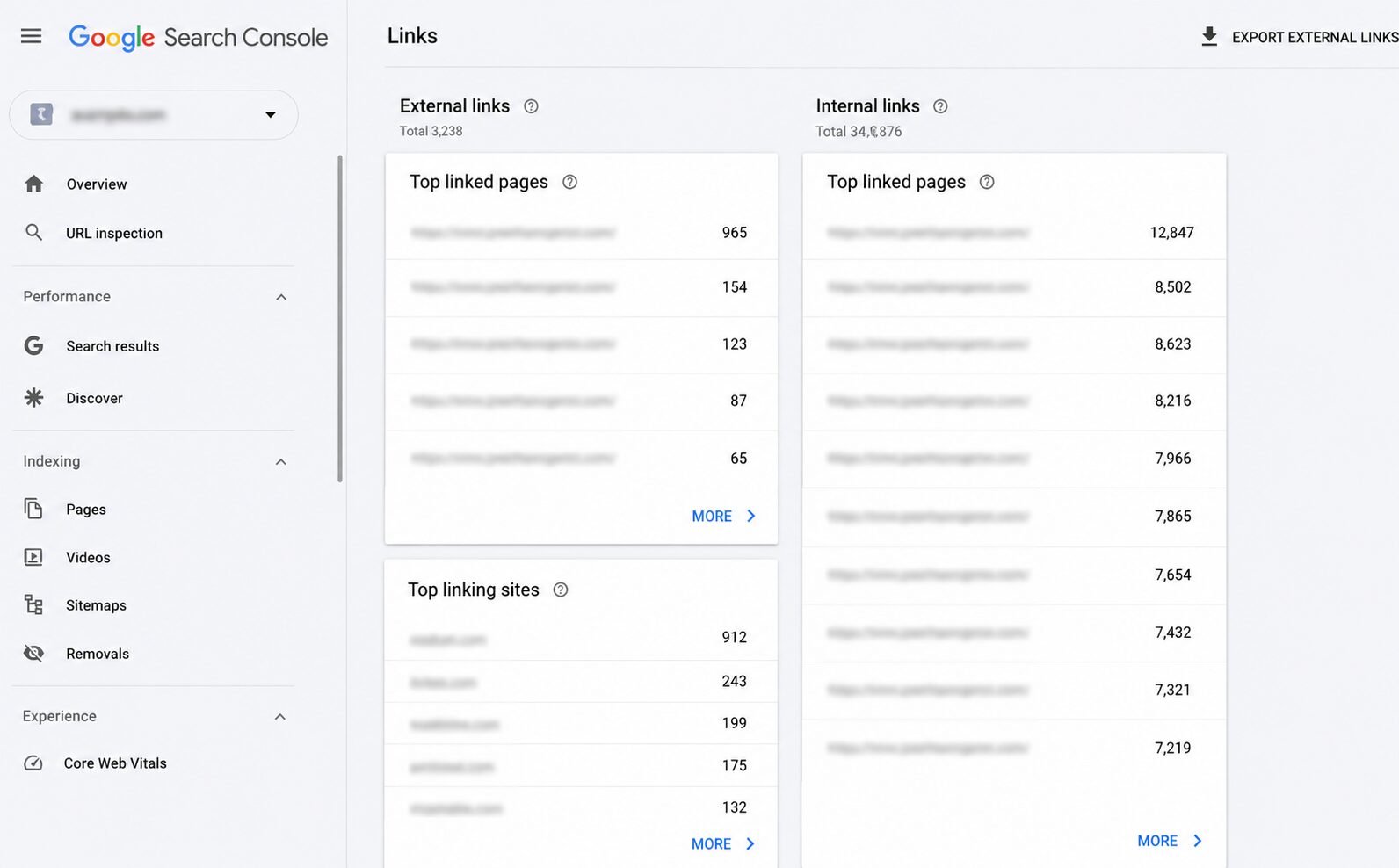 google search consoleβs link report