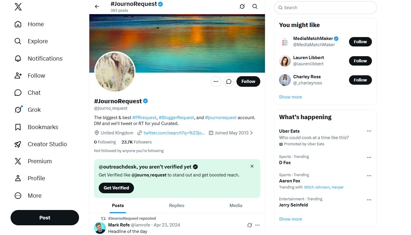7. #JournoRequest on X (and LinkedIn): Best Free Social Monitoring Play