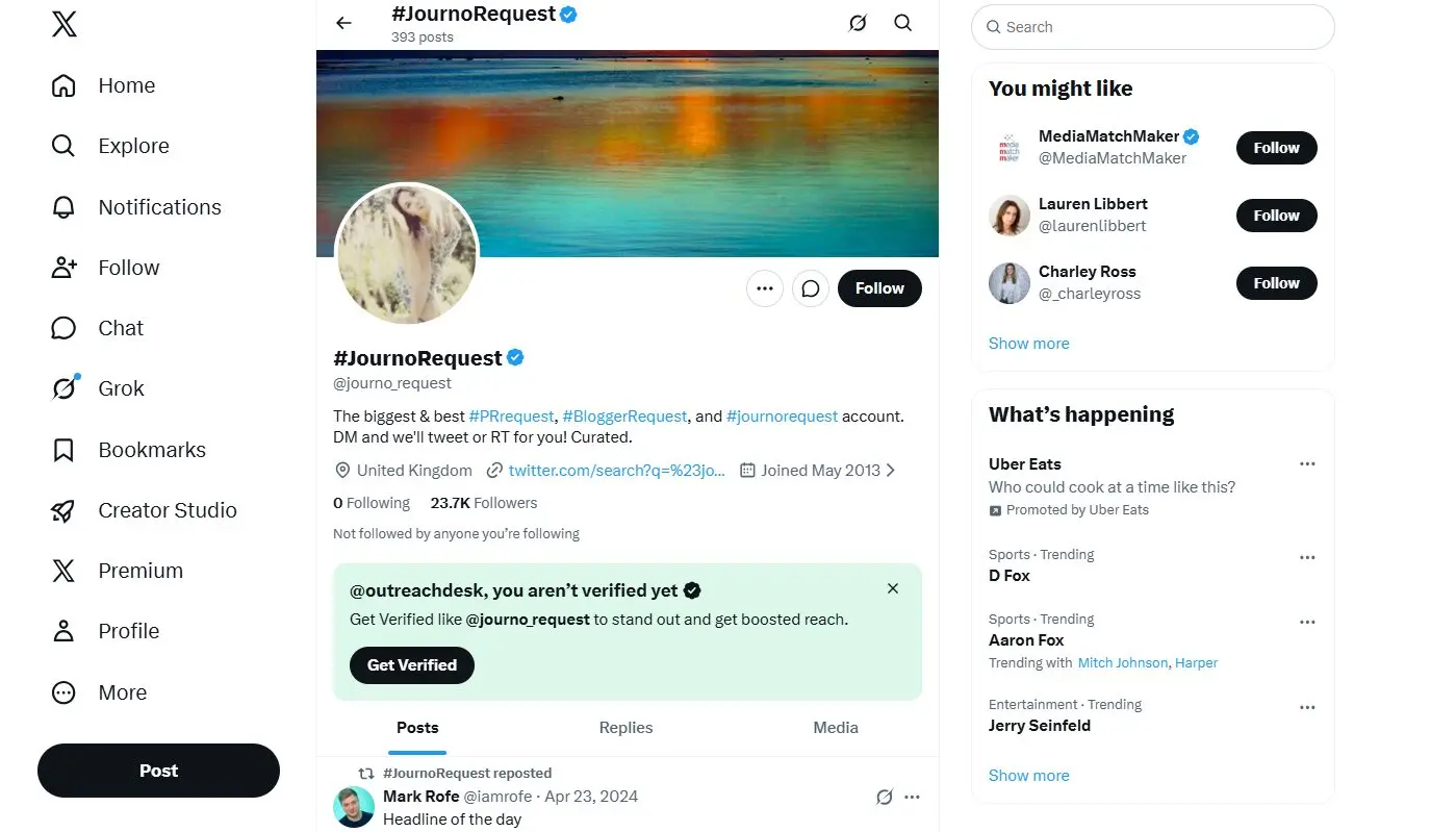 7. #JournoRequest on X (and LinkedIn): Best Free Social Monitoring Play