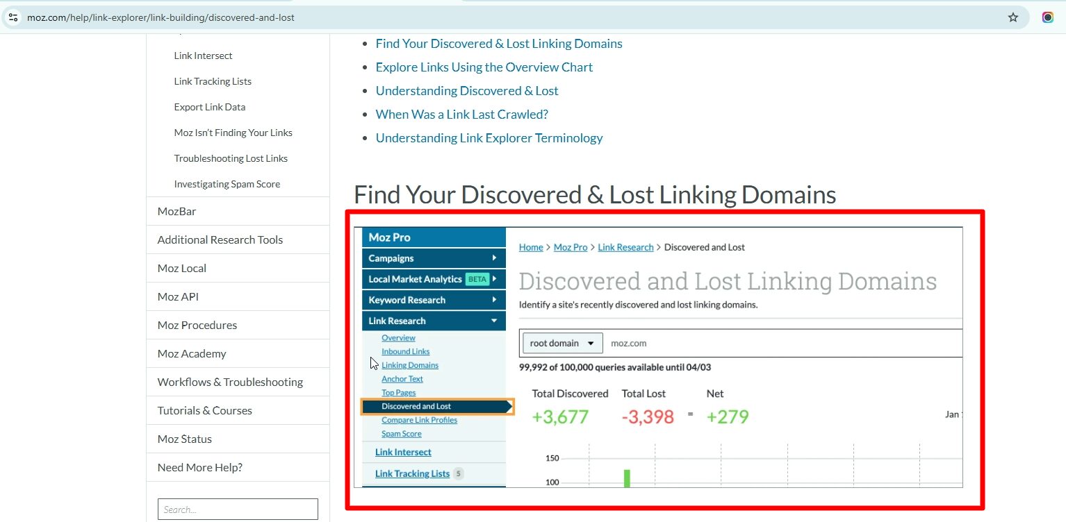 moz lost link domains feature