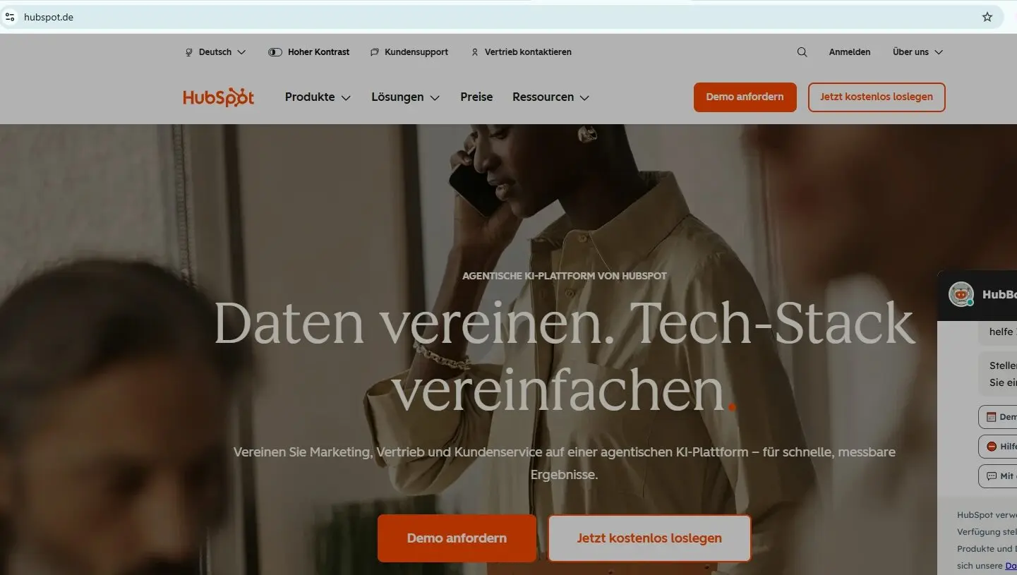 hubspot page built for german speaking audience