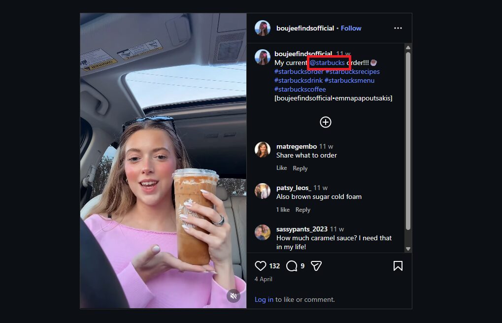 tagged mentions of starbucks on instagram