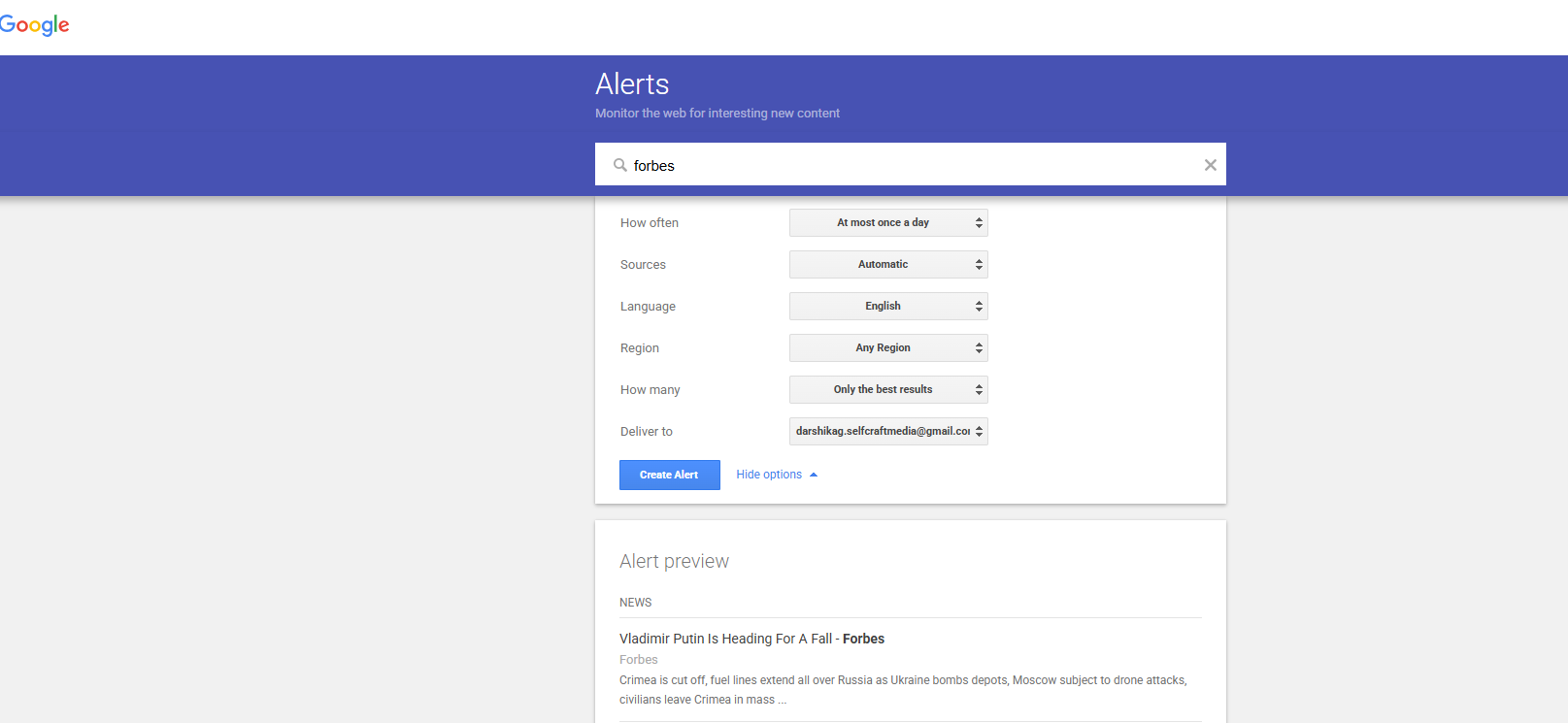 using google alerts to find brand mentions