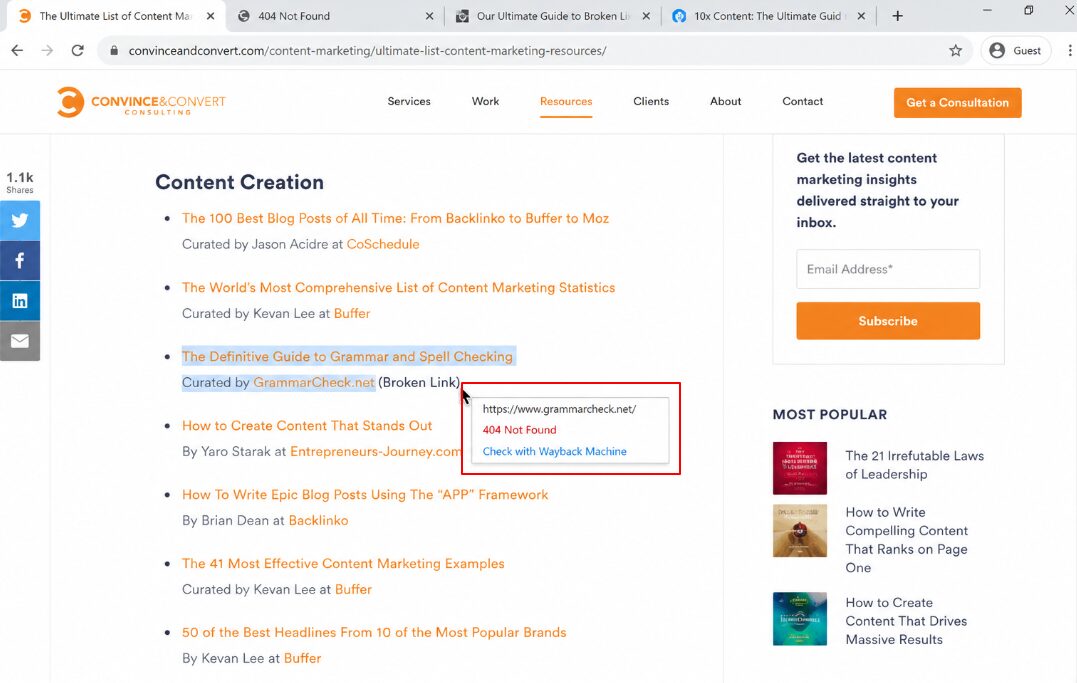 find broken links for prospecting