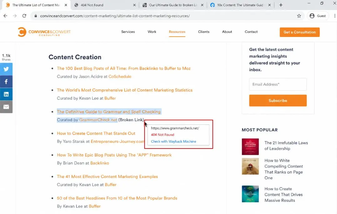 find broken links for prospecting