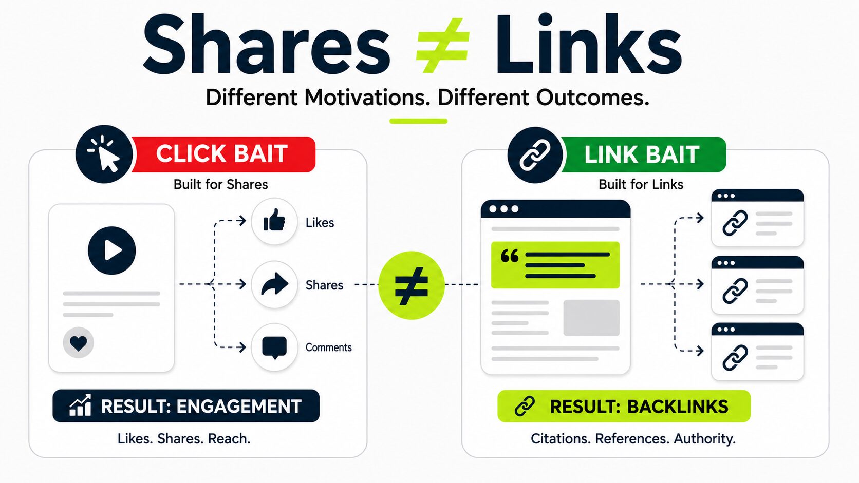 click bait are for engagement and link bait are used to earn backlinks