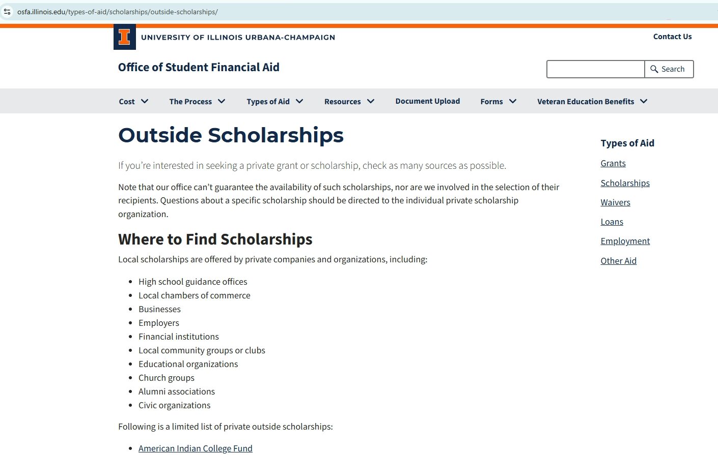 university of illinois scholarship page