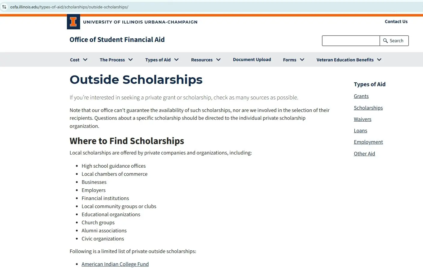 university of illinois scholarship page