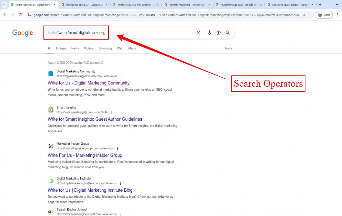 using search operators to find prospects