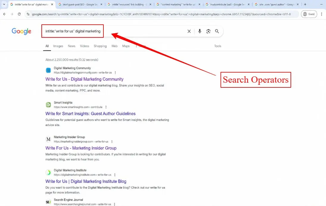 using search operators to find prospects