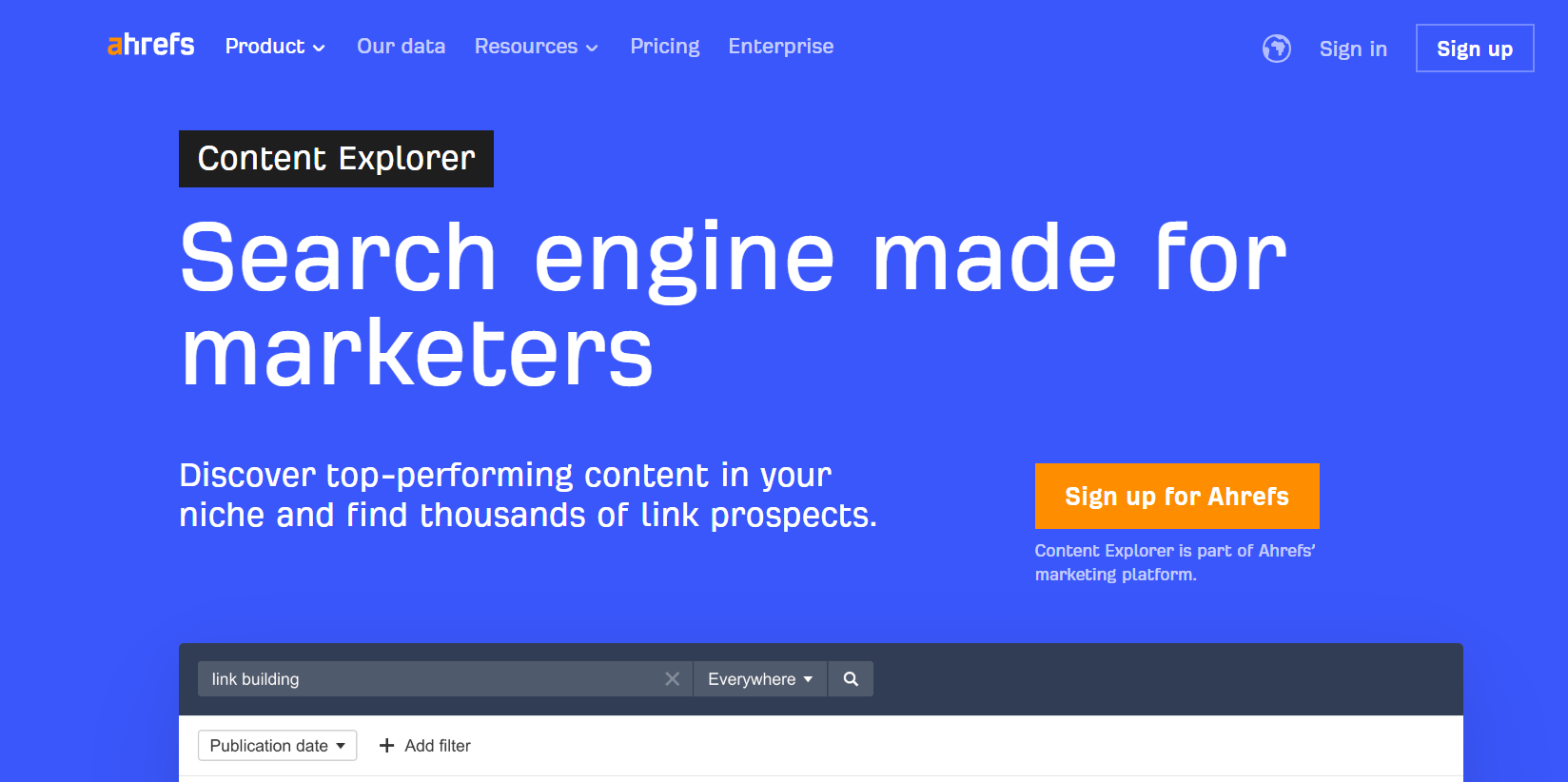 Aherfs Content Explorer: For Citation Tracking