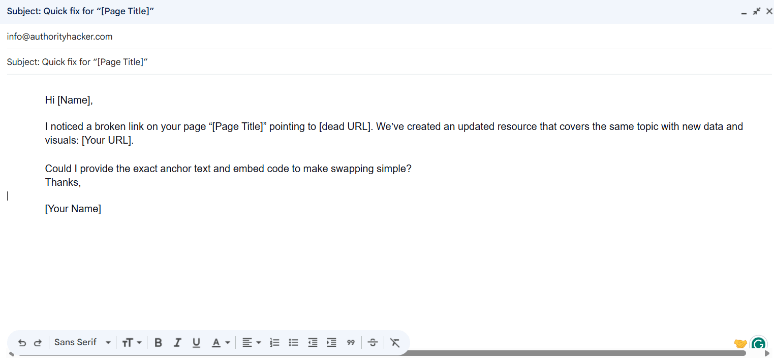 broken link building - outreach Template broken link building - outreach Template