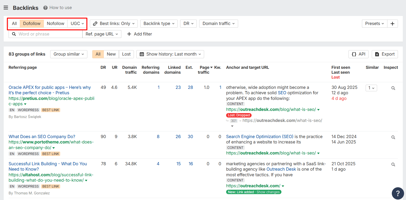 dofollow nofollow link filter ahrefs
