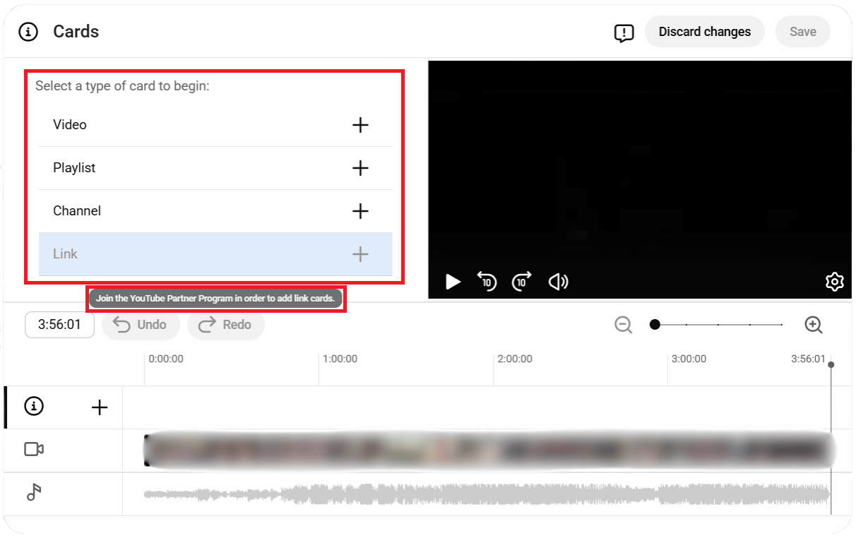 youtube info card link screenshot