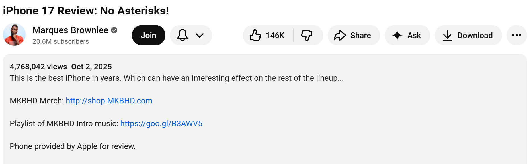 youtube video description link screenshot