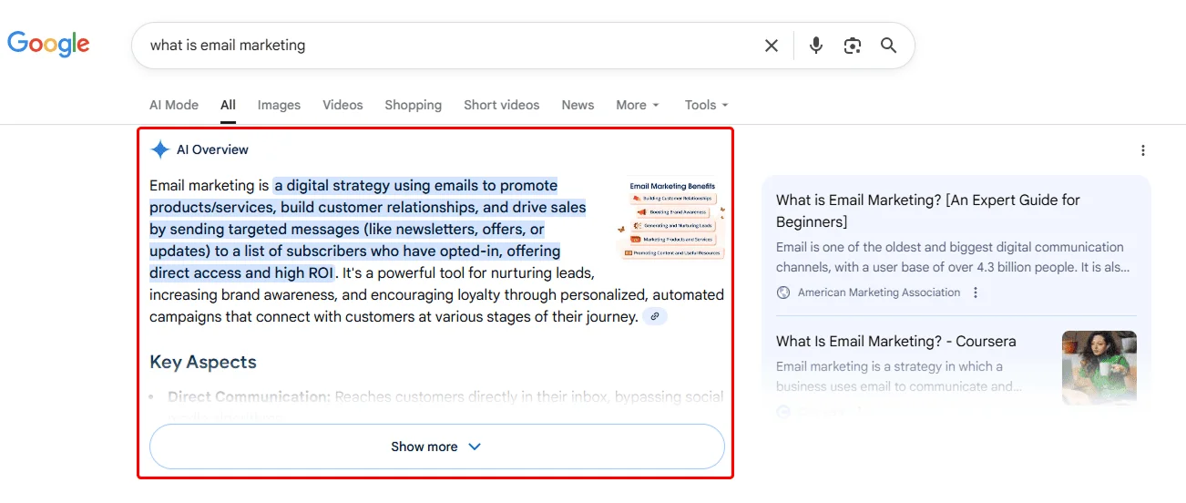 AI Overview shown at the top of a Google search results page.