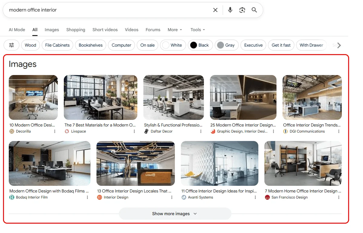 Image results in Google search results.