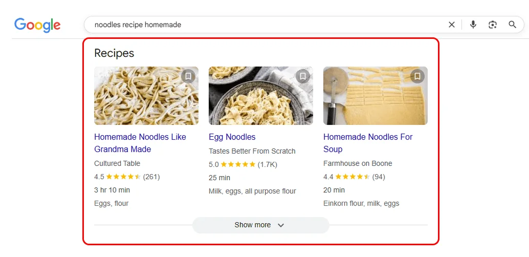 Recipe result screenshot for a recipe-related query