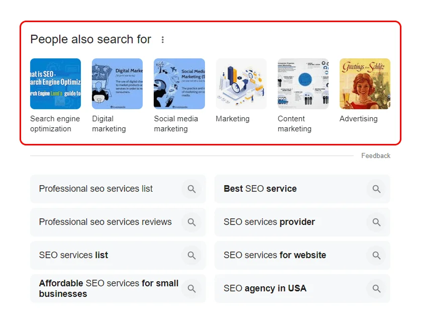 Related search suggestions shown at the bottom of Google search results.