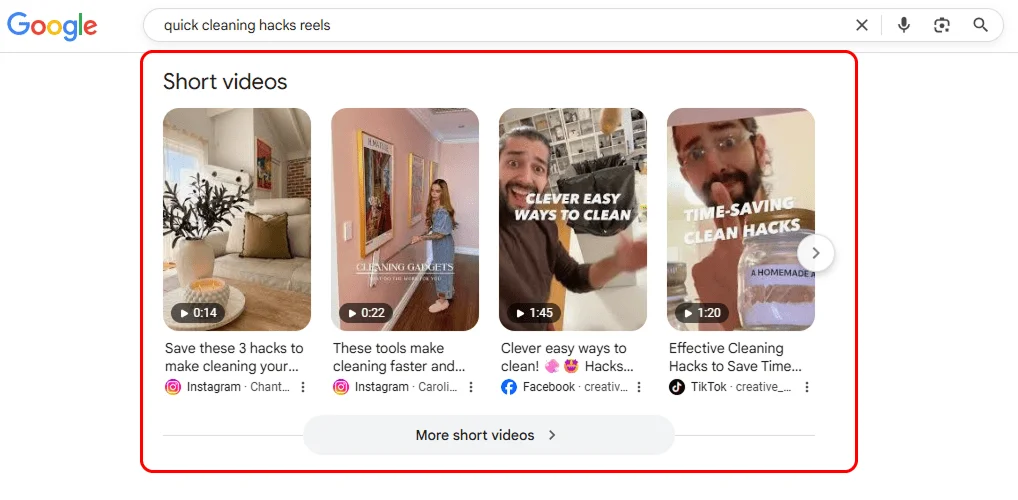 short video serp results page