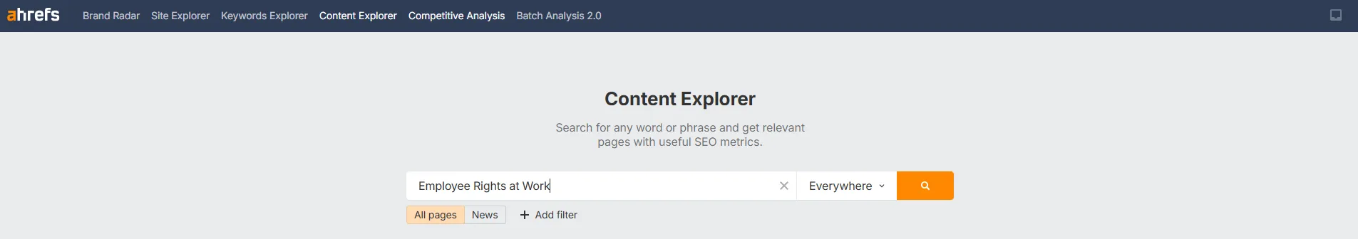 Ahrefs content explorer tab screenshot