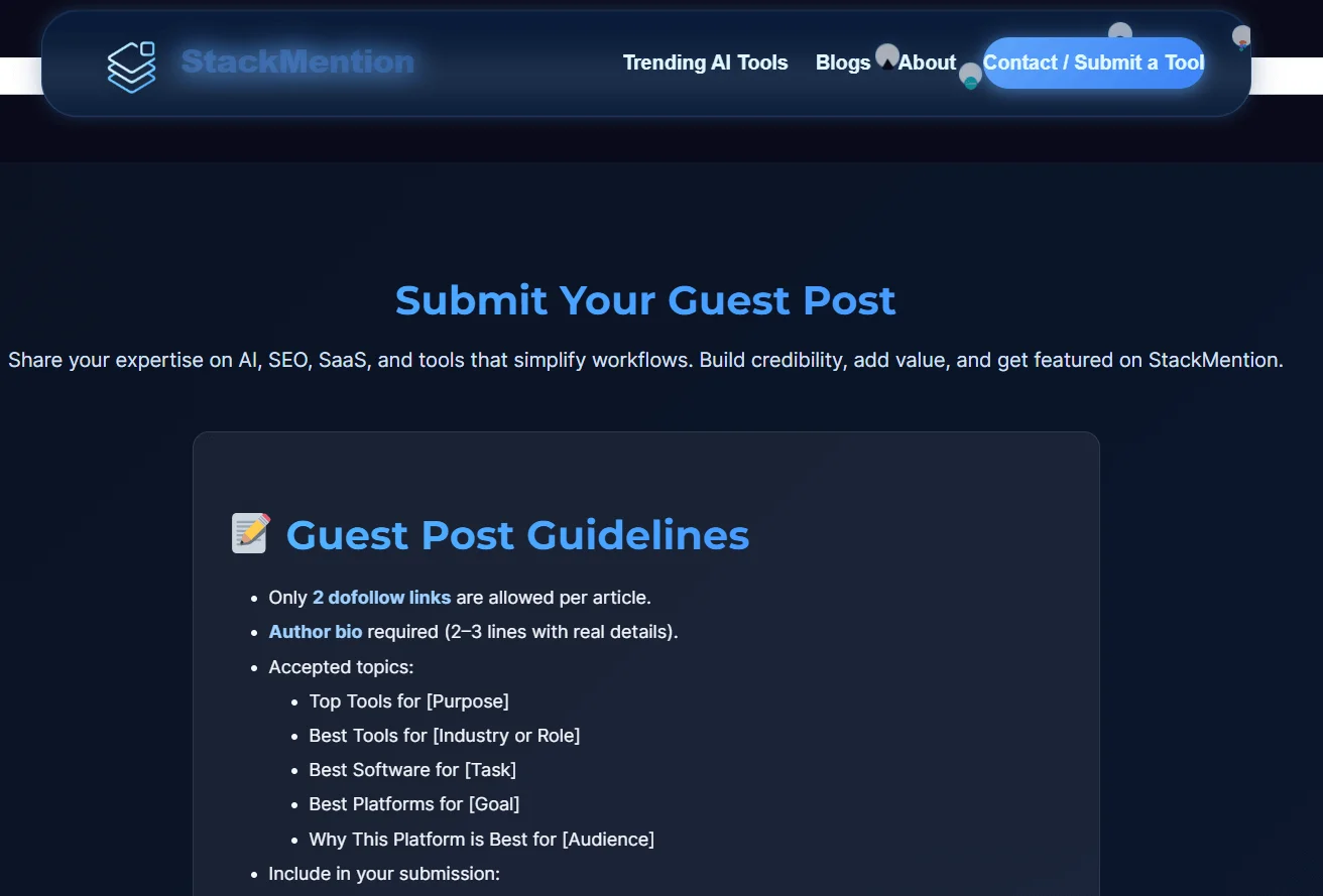 StackMentions’s guest post submission page