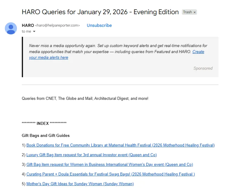 Receiving HARO queries in email
